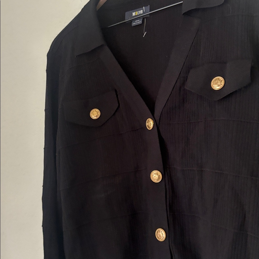 Anthropologie Maeve Black Cardigan with gold buttons size medium - Picture 2 of 4
